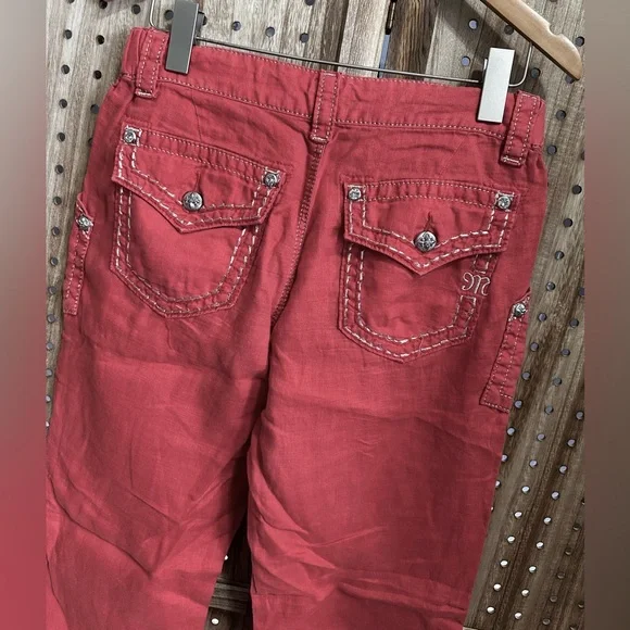 EUC MISS ME cargo linen wide leg silver embroidery pants red/orange trousers - Picture 5 of 5